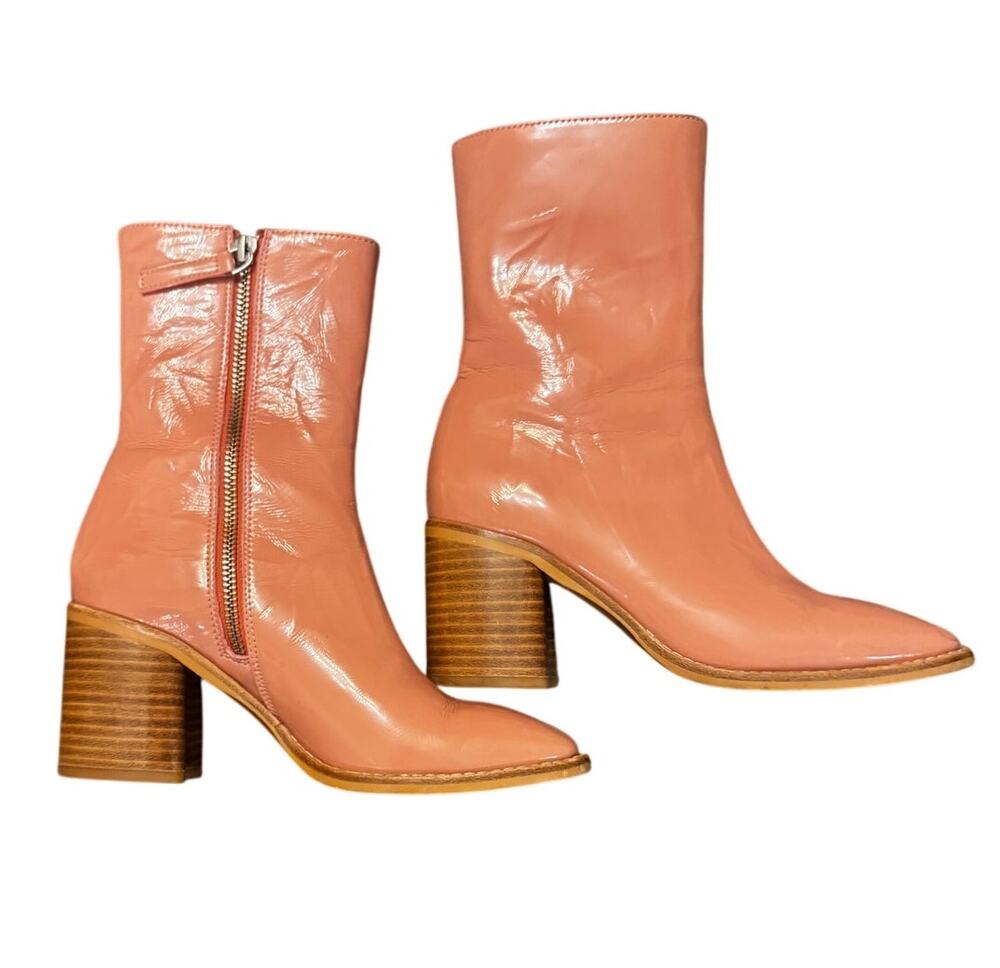 Intentionally Blank Contour Boot in Rose, Patent Leather Ankle Boots, Size 5